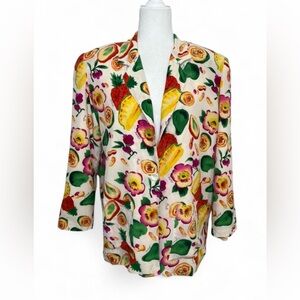 SilkLand Multicolor Fruit and Floral Blazer